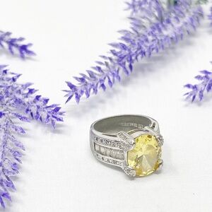 Vintage Marked 925 Yellow Citrine CZ Cocktail Ring